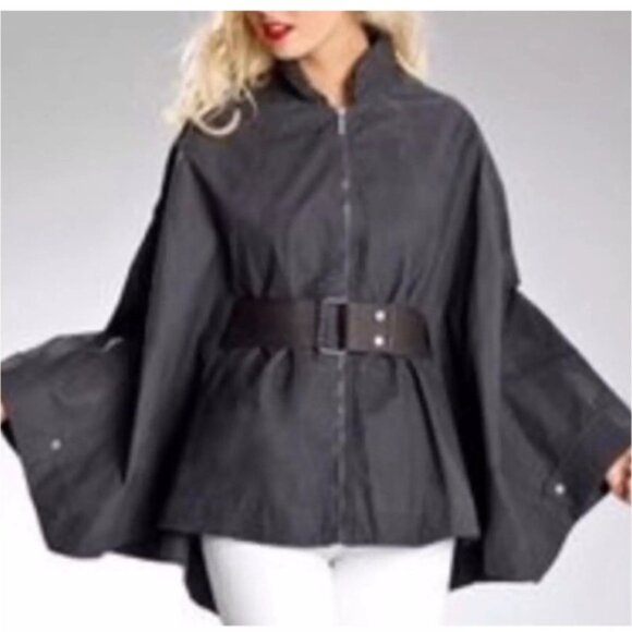 UGG Hallie Waterproof Coated Cotton Cape Poncho Trench Coat Jacket Hood Pocket M - Picture 3 of 16